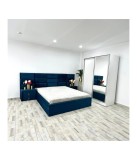 Dormitor Complet Modern Albastru, Pat 160x200, Sifonier 150cm, Noptiere Incluse