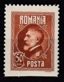 ROMANIA 1926 LP 74 A 60 a ANIVERSARE A REGELUI FERDINAND 50 BANI BRUN GALBUI NEDANTELAT JOS GUMA ORIGINALA URMA SARNIERA