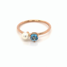 Inel Amaryliss aur rose 14K cu Perla Akoya si Topaz Blue foto