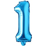 Balon Folie Metalizata Cifra 1 Aniversare, 80cm, Albastru - Baloane Copii Zi Nastere, Decor Petrecere, Baloane Cifre, Aniversari