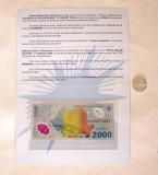 ECLIPSA BANCNOTA DE 2000 LEI IN FOLDER SI MONEDA DE 500 LEI 1999 UNC