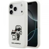 Husa pentru Apple iPhone 17 Pro, Karl Lagerfeld, Sketch and Logo Karl &amp; Choupette, Alba