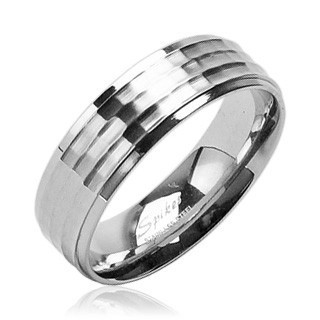 Inel din oțel chirurgical cu dungă centrală mată și margini lucioase - Marime inel: 54