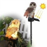 Lampa solara tip bufnita, cu iluminare LED, din ABS, cu senzor de lumina, fixare tip tarus, dimensiuni 9 x 7 x 45 cm, maro/negru