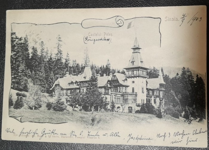 Carte postala, circulata, Castelul Peles, 1903