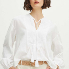 Medicine bluza din bumbac femei, culoarea alb, cu imprimeu