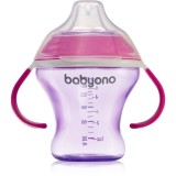 BabyOno Take Care Non-spill Cup with Soft Spout cană pentru antrenament cu m&acirc;nere Purple 3 m+ 180 ml