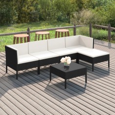 vidaXL Set mobilier de gradina cu perne, 6 piese, negru, poliratan foto