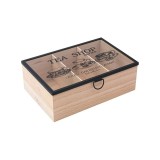 Cutie pentru ceai, 3 compartimente, cutie depozitare din lemn cu capac din sticla, 24x16x8 cm