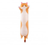 Jucarie de plus pisica lunga, tip perna, umplutura hipoalergenica, lungime 50 cm, culoare maro, Oem