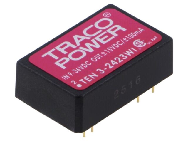 Convertor DC/DC 3W TRACO POWER TEN 3-2423WI 9-36V Intrare, 15V și -15V Ieșire