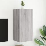 Comoda TV Perete vidaXL Gri Sonoma 40.5x35x80 cm cu LED RGB, 2 Compartimente, Multifunctionala, Montaj pe Perete
