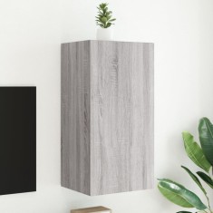 vidaXL Comodă TV de perete cu lumini LED, gri sonoma, 40,5x35x80 cm