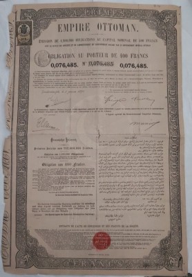 OBLIGATIUNE 400 FRANCI IMPERIUL OTOMAN 1870 foto