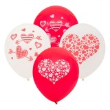 Set Baloane Party, Model Inimi, Culori Roșu și Alb, 30cm, 20 Bucăți, Oem