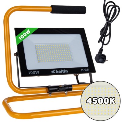 Reflector LED cu suport si cablu, 100 W, 4500 K, alb neutru, Keltin K02057 foto