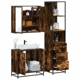 Gossi set mobilier de baie, 3 piese, stejar fumuriu, lemn prelucrat