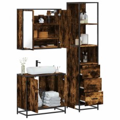 vidaXL Set mobilier de baie, 3 piese, stejar fumuriu, lemn prelucrat 3301127