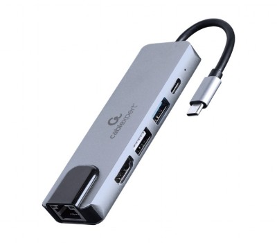 DOCKING Station Gembird universal, 5-in-1, conectare PC USB Type C, USB-C x 1, USB-A 3.1 x 1, USB-A 2.0 x 1, porturi video HDMI x 1, PD 87 W, RJ45 x 1 foto