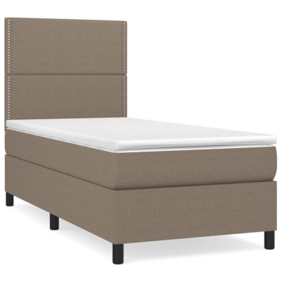Pat box spring cu saltea, gri taupe, 90x190 cm, textil foto
