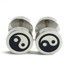 Cercei baieti fete BARBELL YIN&amp;amp;YANG - 08 mm - culoare inox foto