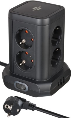 Prelungitor tip turn Brennenstuhl, 8 prize, 2 X USB A, 1 X USB-C, cablu 2m, pozitionare prize 45 , foto