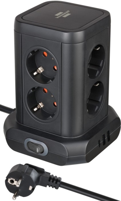 Prelungitor tip turn Brennenstuhl, 8 prize, 2 X USB A, 1 X USB-C, cablu 2m, pozitionare prize 45 ,