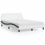 VidaXL Cadru de pat cu tăblie, alb și negru,140x190cm, piele ecologică