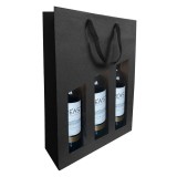 Pungi hartie kraft negre pentru 3 sticle cu fereastra transparenta, 285x95x385mm, SET 10 buc