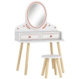 AIYAPLAY Masă de machiaj pentru fete Masă de toaletă pentru copii cu scaun și oglindă 2 sertare și bare pentru agățat 3-8 ani Alb | Aosom Romania