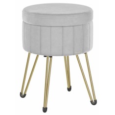SONGMICS Taburet rotund cu spatiu de depozitare, tapiterie catifelata, 32x39x44 cm, gri Household NewTrend