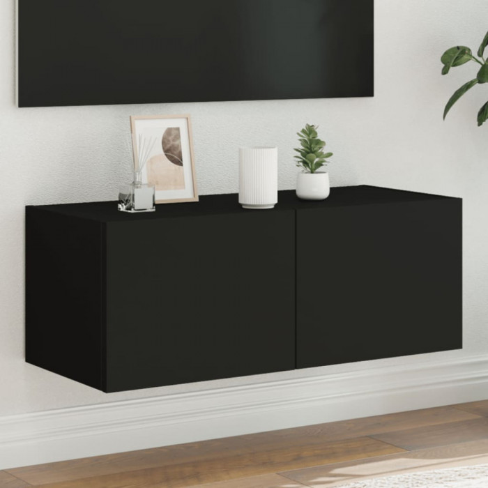 Comoda TV de perete cu lumini LED, negru, 80x35x31 cm GartenMobel Dekor