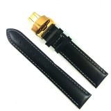 Cumpara ieftin Curea Ceas Piele Neagră, Cusătură Albă &amp; Deployant Auriu (14-24mm)
