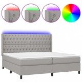 Cumpara ieftin Pat cu arcuri, saltea si LED, gri deschis, 200x200 cm, textil