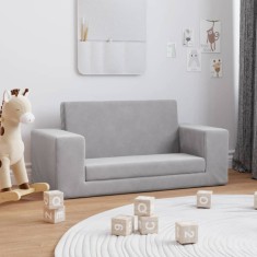 vidaXL Canapea extensibilă de copii 2 locuri, gri deschis, pluș moale 357029