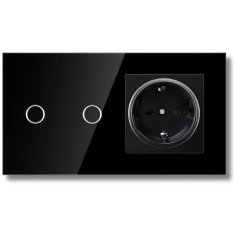 Intrerupator touch si Priza, Rama sticla securizata, iUni 2Y, LED, Black