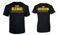 Tricou de cuplu negru The King/His Queen Gold COD P012 foto