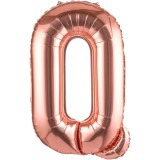 Balon folie metalizata litera q, flippy, 80 cm, umflati cu heliu sau aer, ambalaj individual, pai inclus, rose gold