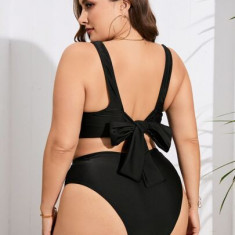 Set costum de baie, sutien si chiloti cu talie inalta, negru, dama, Shein