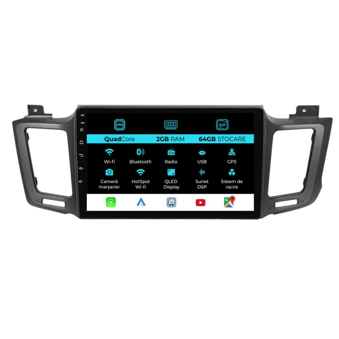 Navigatie Dedicata Toyota Rav 4 (2012-2018), 10 Inch, 2Gb Ram, 64Gb Stocare, Carplay