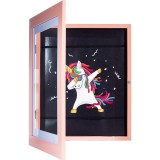 Rama Foto Flippy, cu Magnet, din Lemn, cu Spatiu Pentru Depozitare, Pentru Desene si Picturi A4, Sticla Securizata, Rama MDF, 21x30 cm, Roz