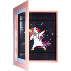 Rama Foto Flippy, cu Magnet, din Lemn, cu Spatiu Pentru Depozitare, Pentru Desene si Picturi A4, Sticla Securizata, Rama MDF, 21x30 cm, Roz