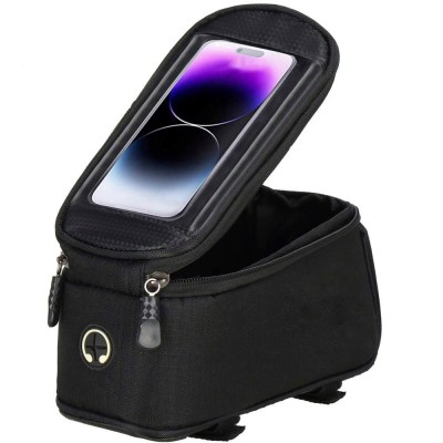 Geanta bicicleta impermeabila, cu buzunar pentru telefon, 19x10x10cm, negru Household NewTrend foto