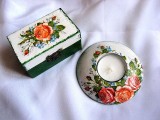 Set Cadou Handmade: Cutie Lemn Decorata &amp; Suport Lumanare Decorat, Tehnica Servetelului, 9x5.5x5cm