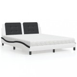 VidaXL Pat cu saltea, alb și negru, 160x200 cm, piele ecologică 3208879