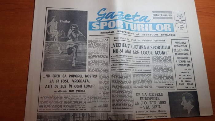 gazeta sporturilor 16 ianuarie 1990-interviu ion tiriac si suporterul rapidului