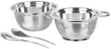 Set salata din inox MagicHome 24 cm, 4 piese (bol, sita, 2 linguri)
