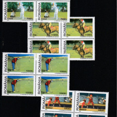 Romania 2002-Sporturi cu crose,serie 4 valori dantelate,bloc de 4,MNH