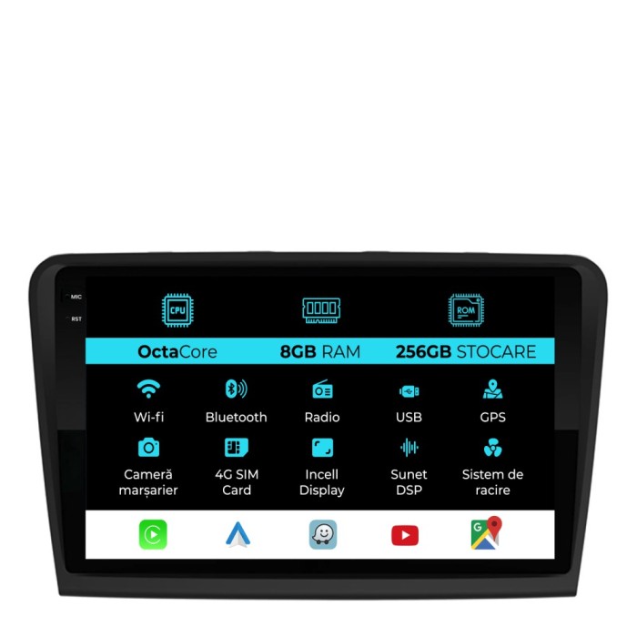 Navigatie Dedicata Skoda Superb 2 (2008-2015), 10Inch, 8Gb Ram, 256Gb Stocare, Carplay