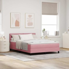 vidaXL Pat cu Arcuri și Saltea cu saltea Roz 160 x 200 cm țesătură